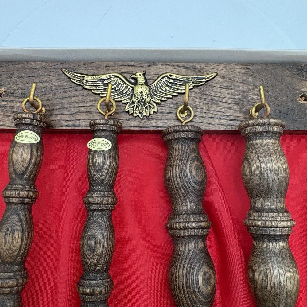 1970's‎ Wood Handled Salad Serving & Carving Set Hanging Display NEW Retro Eagle